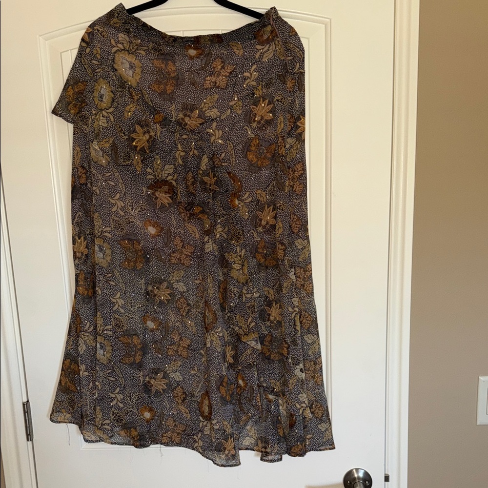 Anthropologie A-Line Skirt with Floral Pattern with crystals.